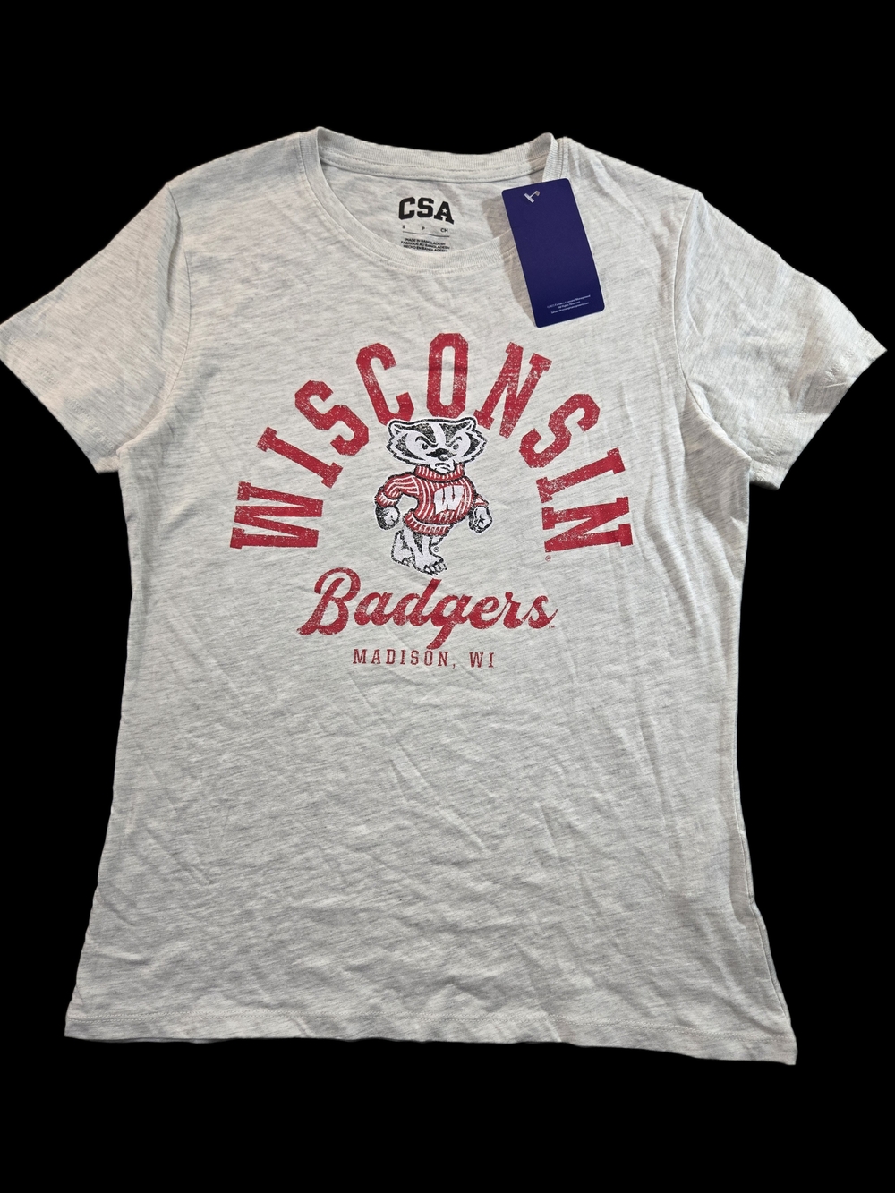 CSA Wisconsin Badgers Short Sleeve Tee - Heather Gray/Red